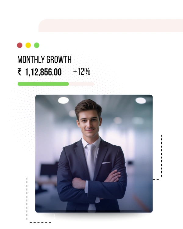 Confident business coach showing monthly ad growth using performance marketing strategies